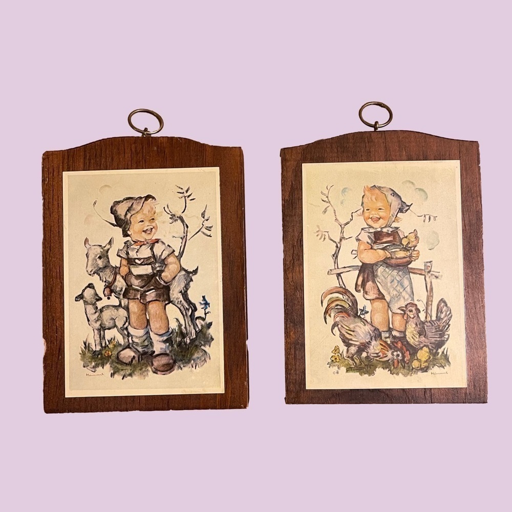 Set of 2 - Vintage Hummel Farm Kids Wall Decor Plaques